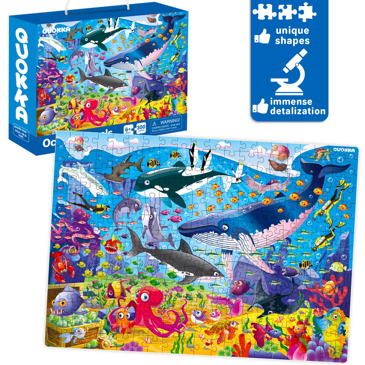QUOKKA 300 Pieces Puzzles for Kids Ages 8-10 - 3X Set Floor Jigsaw Puzzles - Toy for Learning Ocean & Vimel & Bugs for 10-12 Year Old – Jigsaw Educational Game Gift for Boys and Girls QUOKKA