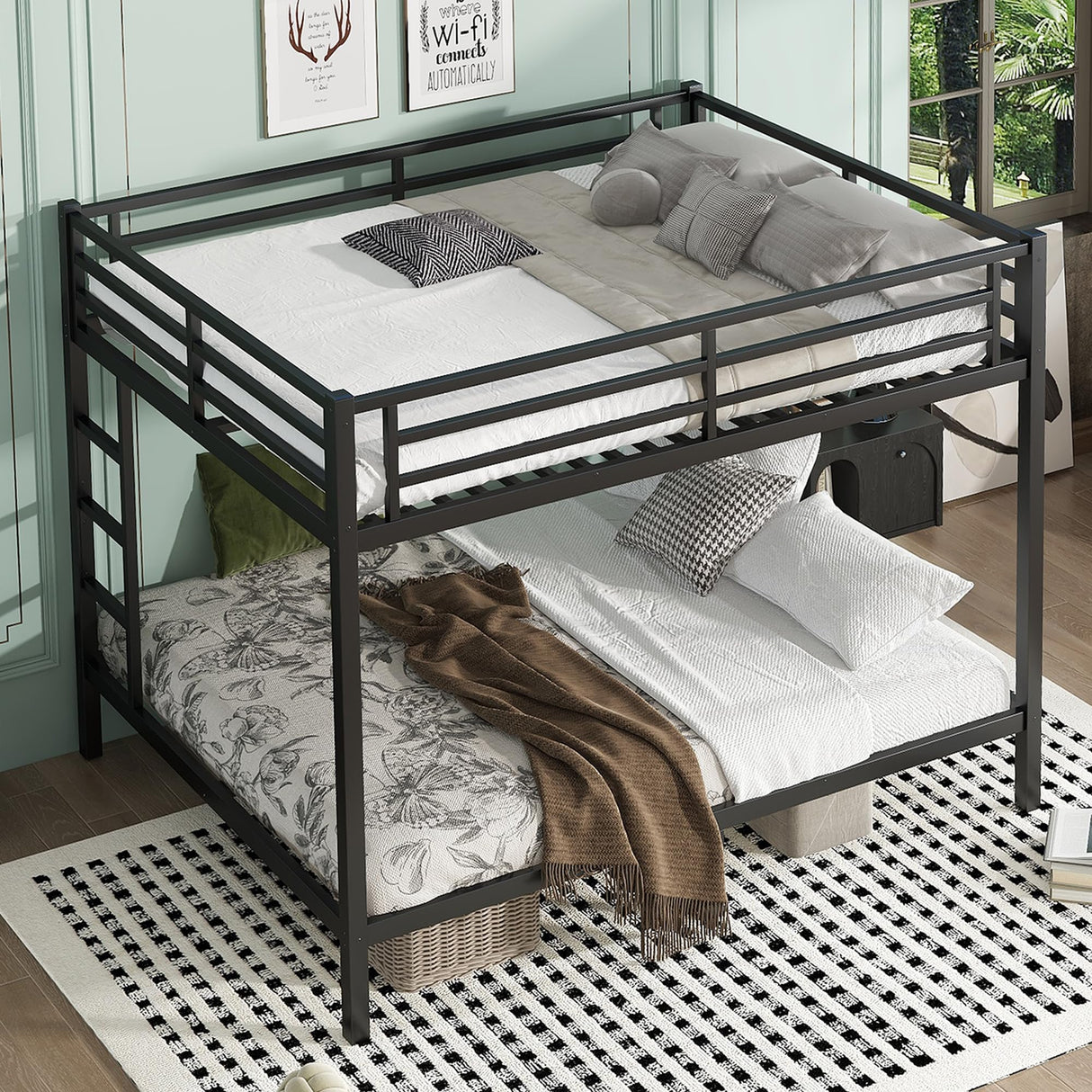 Queen Over Queen Bunk Beds for Adults,Heavy Duty Adult Bunk Beds,Metal Bunk Bed Queen Over Queen with 2 Ladders,Queen Size Bunk Bed, Noise-Free,Black Bellemave