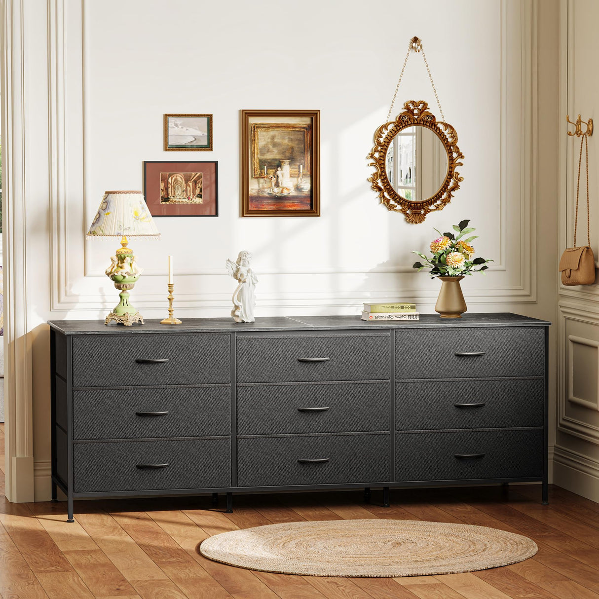 Huuger 63 Inch Dresser for Bedroom, Dresser for Closet with 9 Drawers, Large TV Stand for 55, 65, 70 Inch TV, Entertainment Center with Storage, Wide Long Chest of Drawers, Black Huuger