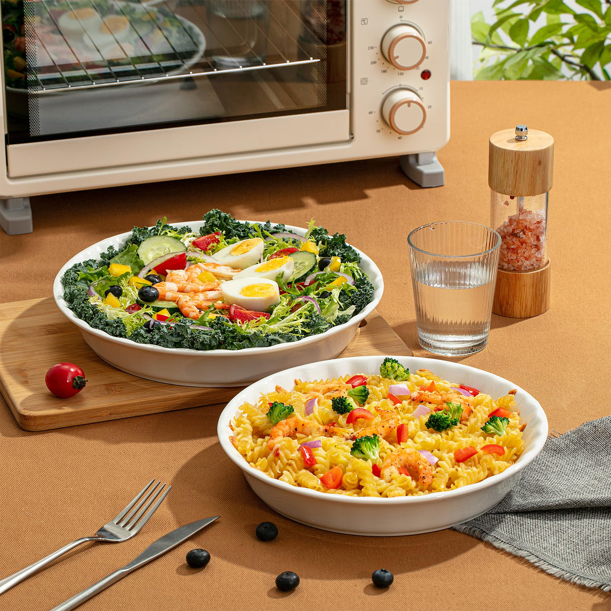 BTAT- Ceramic Pie Dish, 2 pcs, 10.5" and 9.5", White Pie Pans for Baking, Deep Dish Pie Plate, Deep Dish Pie Pan, Deep Pie Dish for Baking, Pie Plates for Baking, Deep Pie Dish, Pie Baking Dish Brew To A Tea