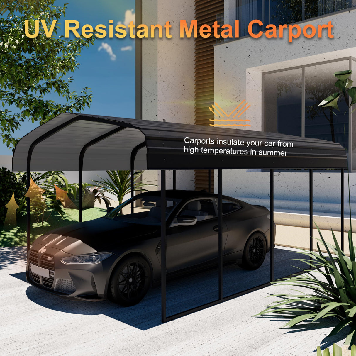 Chilihom Car Port Metal Carport 12 ×20 FT Heavy Duty Carport Kit, Metal Garage Carport Canopy with Galvanized Steel Frame and Roof, Car Tent Shelter Outdoor Storage Shed for Boats and Truck, Charcoal Chilihom