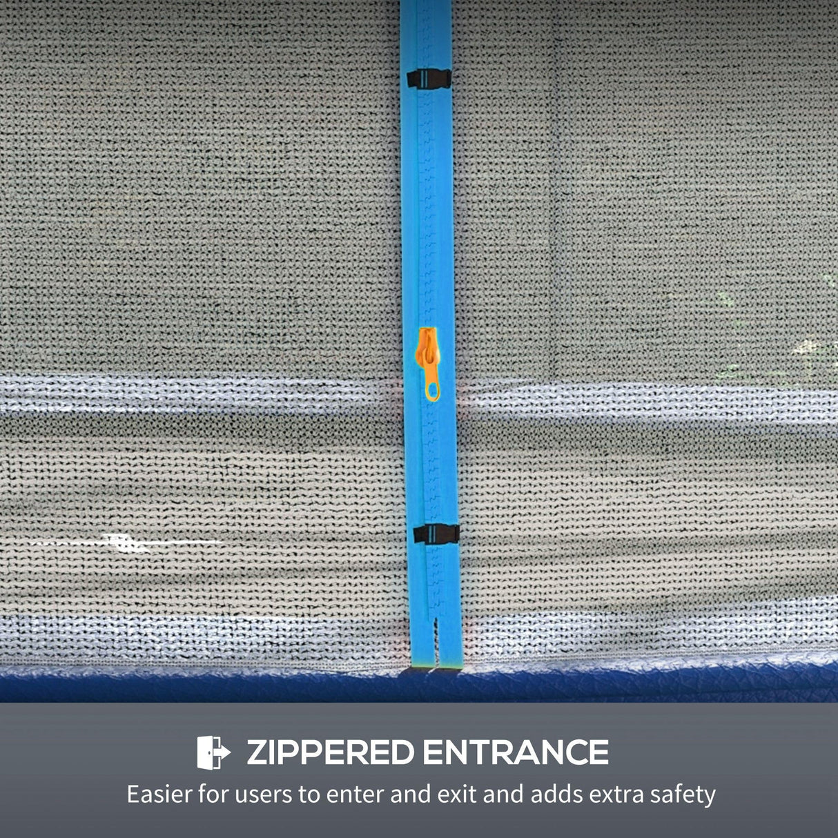Soozier Trampoline Safety Net for 14ft Round Trampoline with 8 Straight Poles Poles Not Included, Weather Resistant Trampoline Net Replacement Enclosure with Yellow Zippered Entrance, Blue Soozier