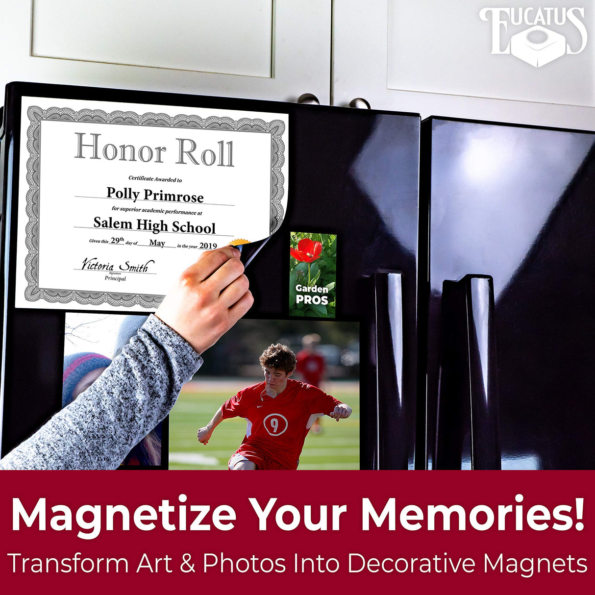 Magnetize Memories with 8x10 in Adhesive Photo Magnets 10 pack. Peel and Stick Magnetizers Turn School Crafts, Family Pictures or Kids Art Into Durable, Flexible Gifts. Custom Sheets for Fridge or Car EUCATUS BEST PRODUCTS & GIFTS