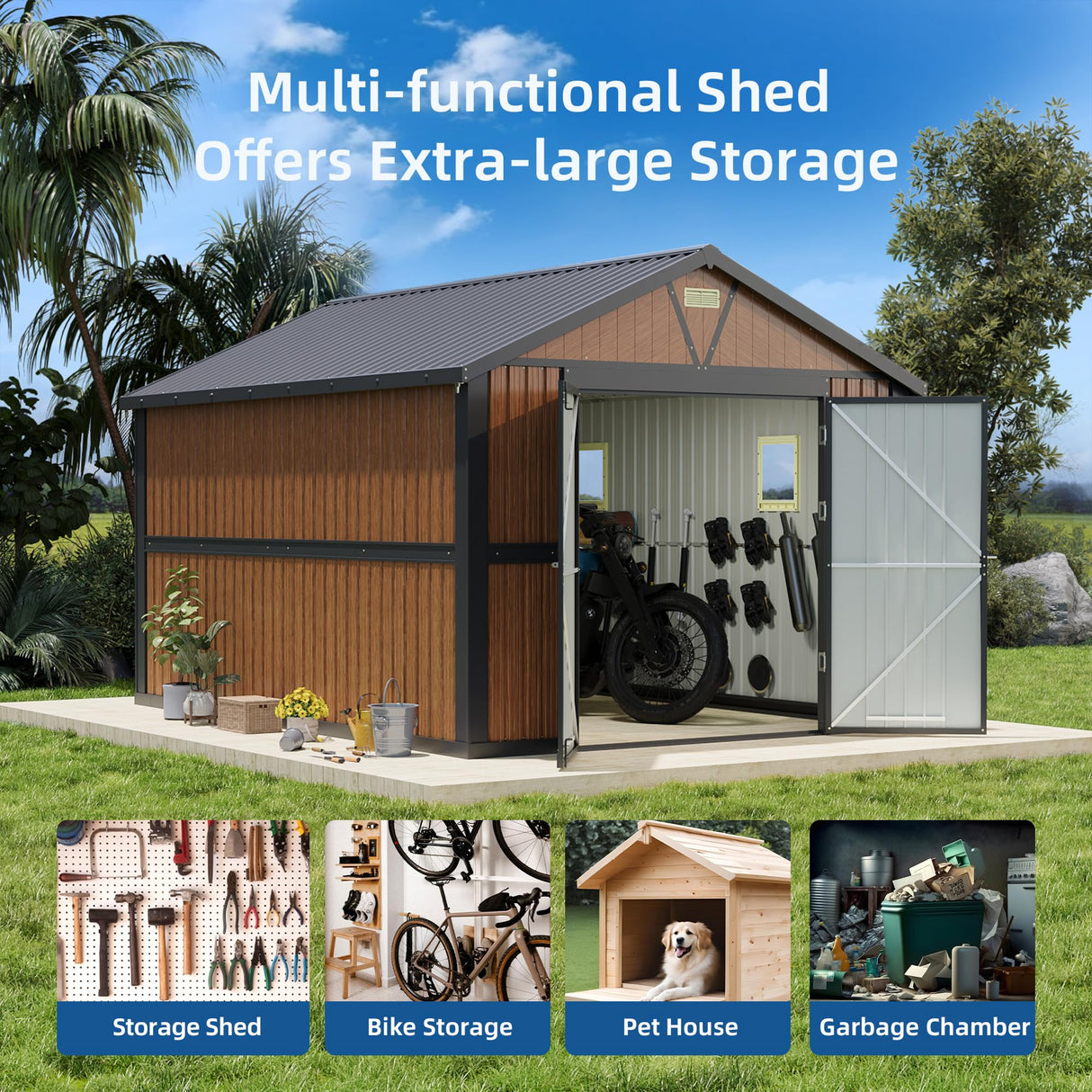 Canovire 10x12FT Outdoor Storage Shed, Metal Garden Shed with Lockable Doors and Windows, Large Tool Shed for Backyard, Patio and Lawn Canovire