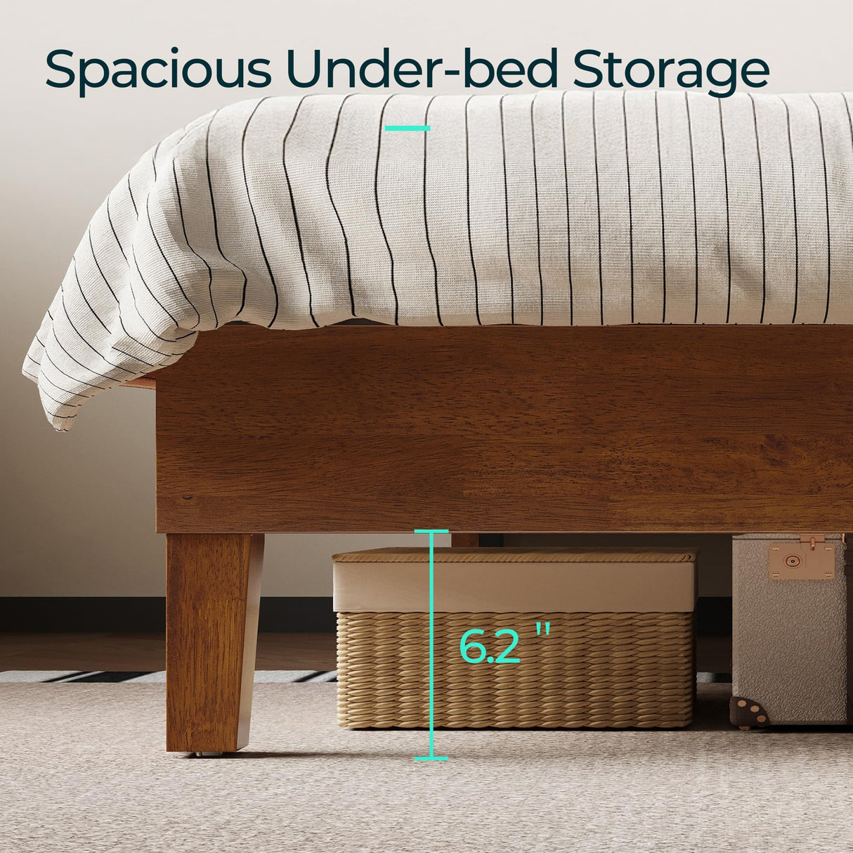 LINSY Wood Full Size Bed Frame, Solid Wood Platform Bed Frame Full with headboard, Wooden Bed with Wood Slat Support, No Box Spring Needed, Walnut LINSY