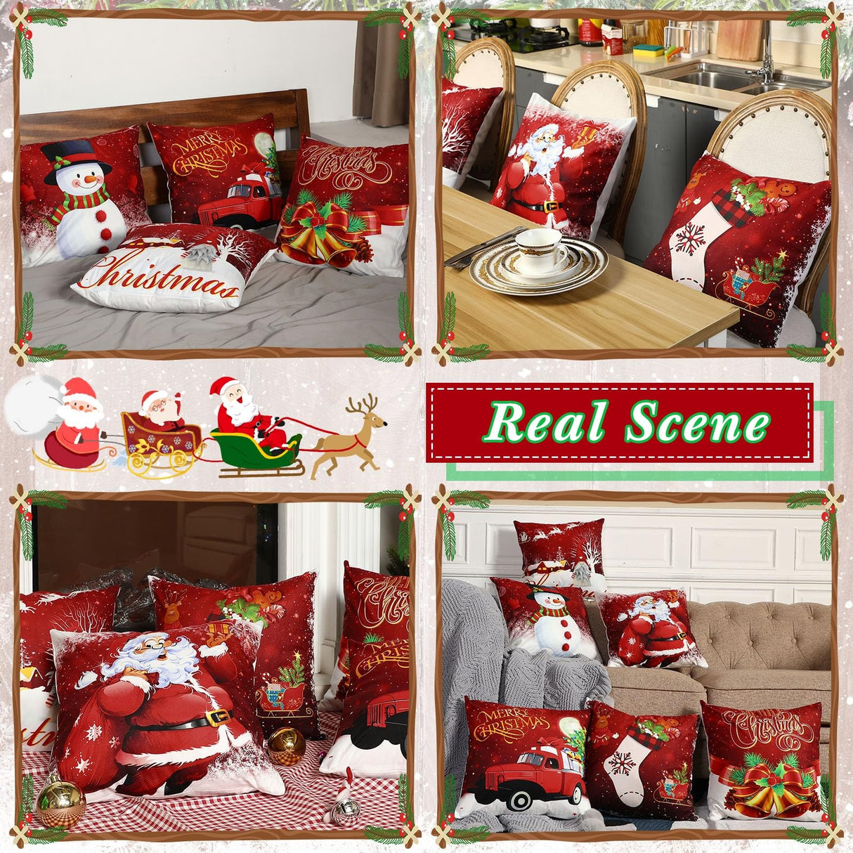 6 Pcs Christmas Pillow Covers Cushion Covers Decoration Holiday Decor Throw Pillow Case for Sofa Couch Christmas Office Bedroom Decorations(18 x 18 in,Funny Style) Tatuo