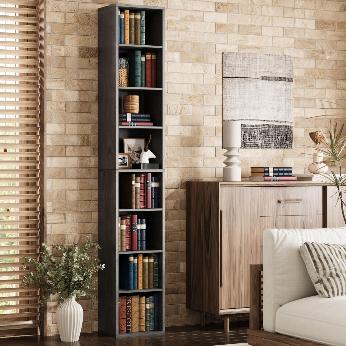 IRONCK Tall Narrow Bookshelf 8 Tiers, Compact Corner Bookcase, Easy to Match for Living Room, Office, Study, Bedroom IRONCK