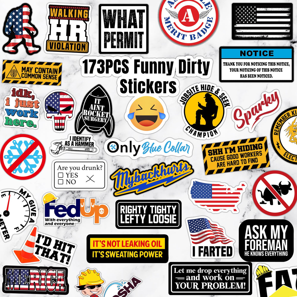 306 PCS Funny Hard Hat Sticker Pack for Adults - Waterproof Vinyl for Welding Helmet, Tool Box, Construction, Electrician, Mechanic Tools - Blue Collar Accessories Debinolo