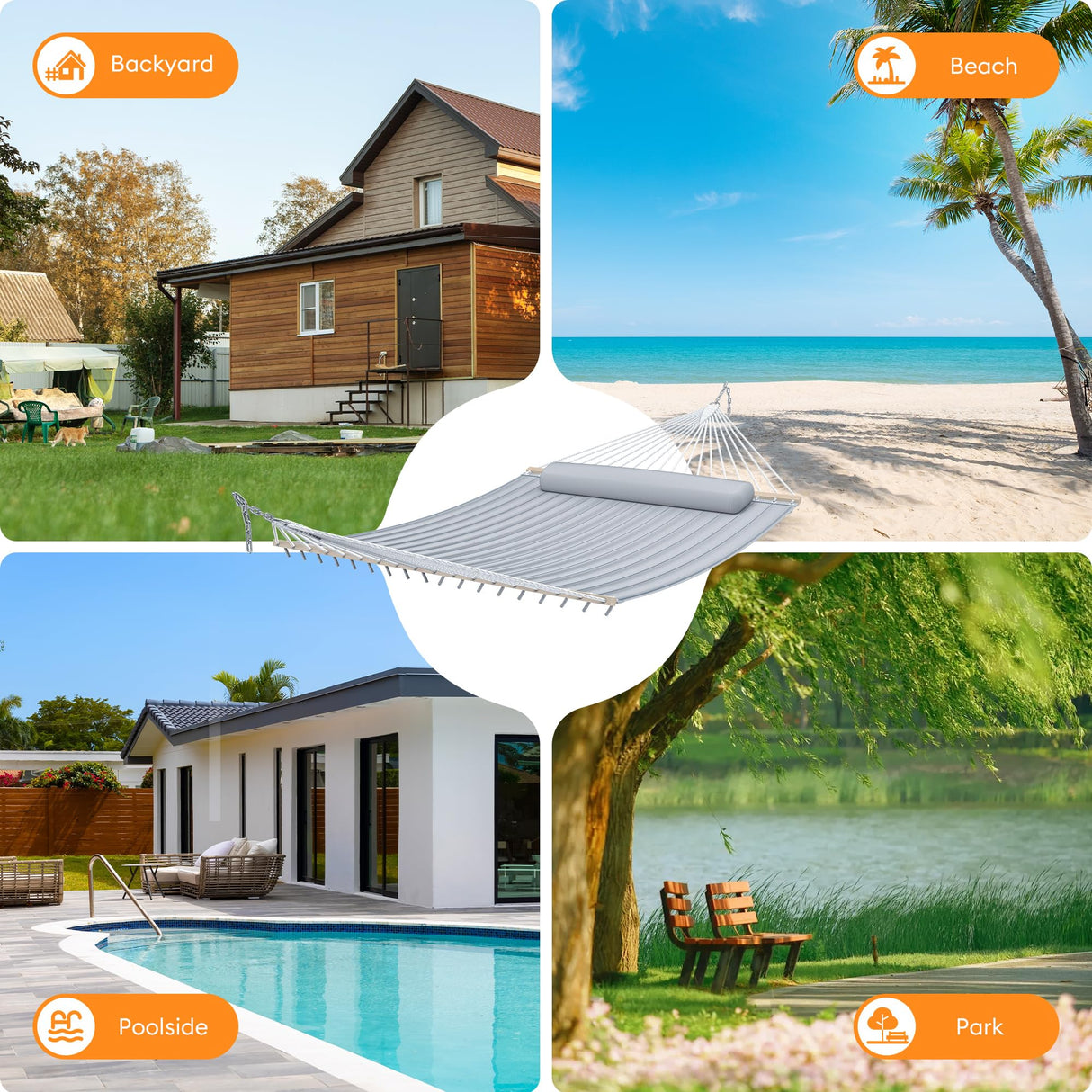 Everyfun Double Hammock with Spreader Bar,Soft Pillow,Max Load 500lbs,Portable Hammock for Outdoor,Camping,and Backyard,Dark Gray Everyfun