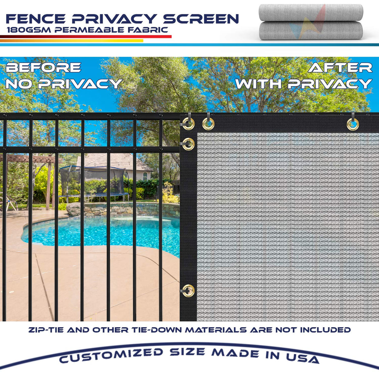 Windscreen4less Fence Privacy Screen 14' x 30' Heavy Duty Windscreen Fencing Mesh Fabric Cover for Patio Garden Backyard Lawn Carport Pool Fence, Light Gray Windscreen4less