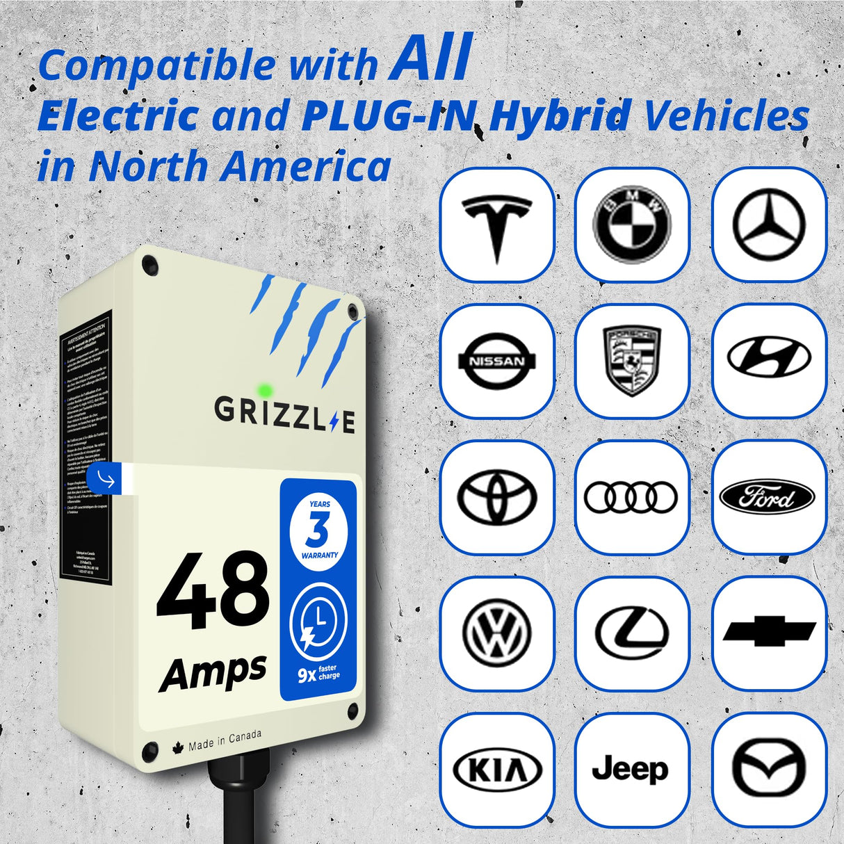 Grizzl-E 48A Ultimate Level 2 Fastest 48A Electric Vehicle (EV) Charger, UL Tested and Certified, Metal Case, Indoor/Outdoor Electric Car Fast Charging Station, Hardwired, Ultra Edition, J1772 Grizzl-E