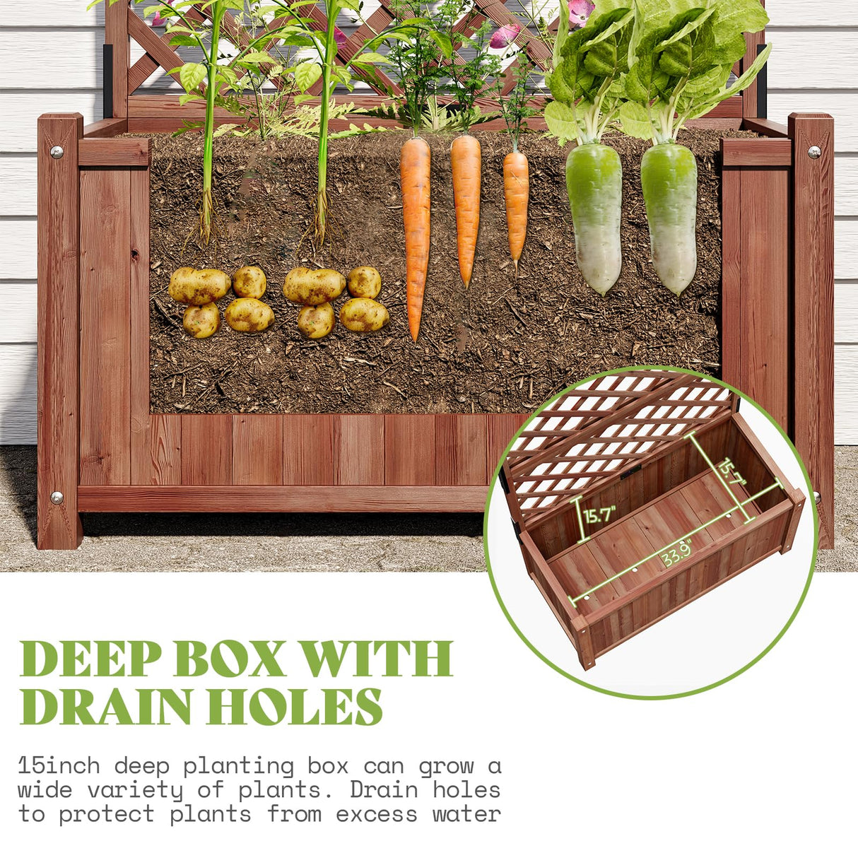 Amerlife 35.4x17.7x72 Inch Raised Garden Bed with Trellis, Wooden Planter Box for Vegetables and Climbing Plants with Drainage Holes Amerlife