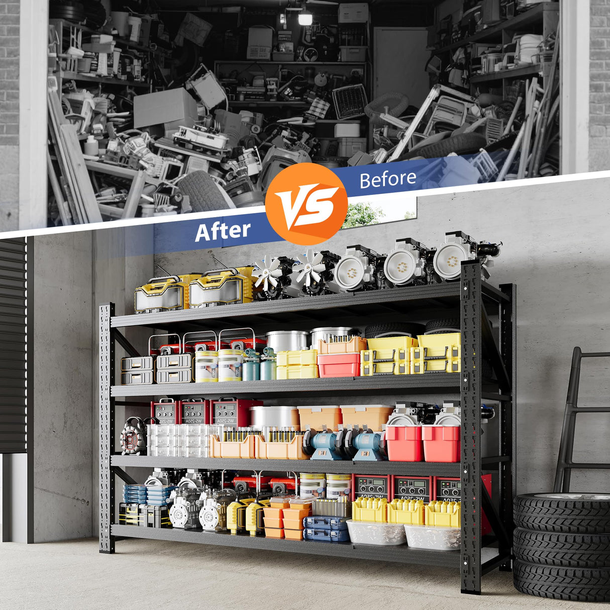 Anxxsu 5000LBS Storage Shelves, 71" W Heavy Duty Garage Shelving Unit, Adjustable Industrial Shelving, 4 Tier Metal Shelving for Garage, Supermarket, Warehouse, 71" W x 24" D x 70" H Anxxsu