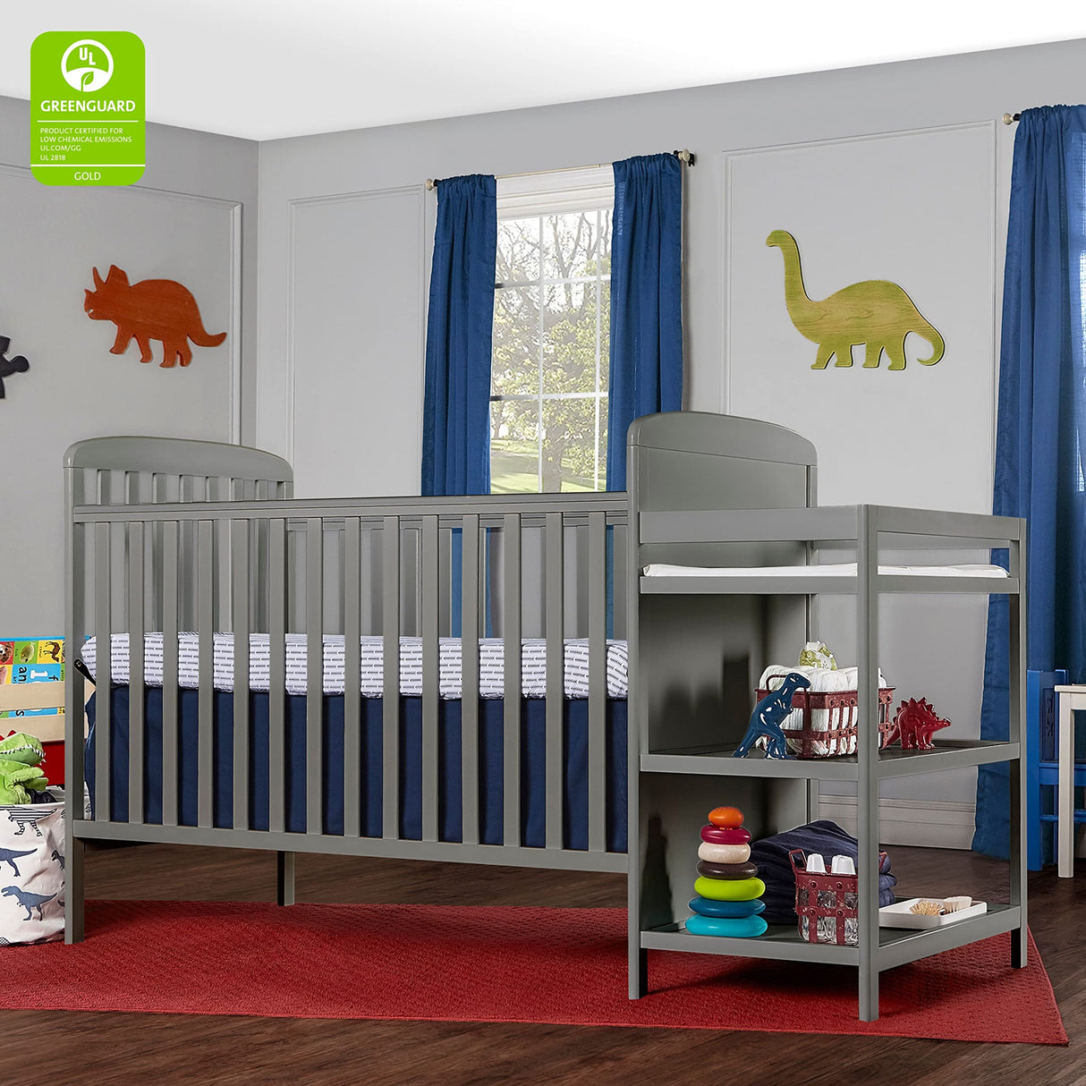 Dream On Me Anna 3-in-1 Full-Size Crib and Changing Table Combo in Steel Grey, Greenguard Gold Certified, Non-Toxic Finishes, Includes 1" Changing Pad, Wooden Nursery Furniture Dream On Me