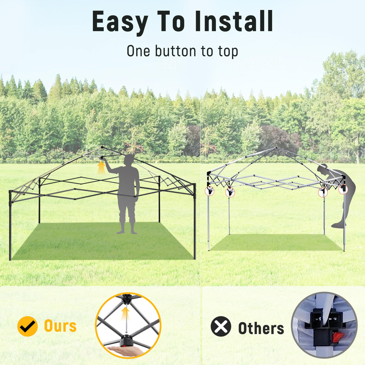 Vibemo Canopy Tent 10x10, 1-Person Setup Pop Up Canopy Tent with Roller Bag, 3 Adjustable Height, 4 Sandbags, 8 Stakes, 4 Guylines, Waterproof and UPF50+ Sun Protection Outdoor Canopy for Party,Beach Vibemo