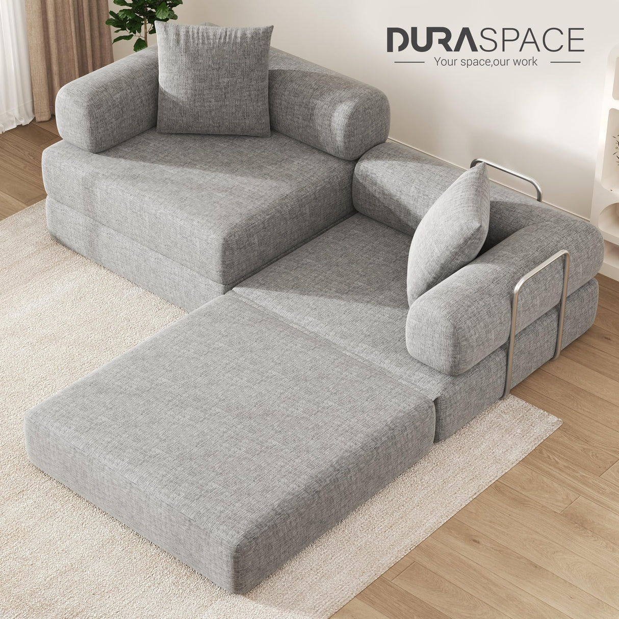 DURASPACE 78.4'' Convertible Folding Sofa Bed, Floor Sleeper Sofa Couch with Fixed-Shape Frame, Compression Comfy Couch in a Box, Boneless Modular Loveseat for Living Room (Chenille Gray) DURASPACE