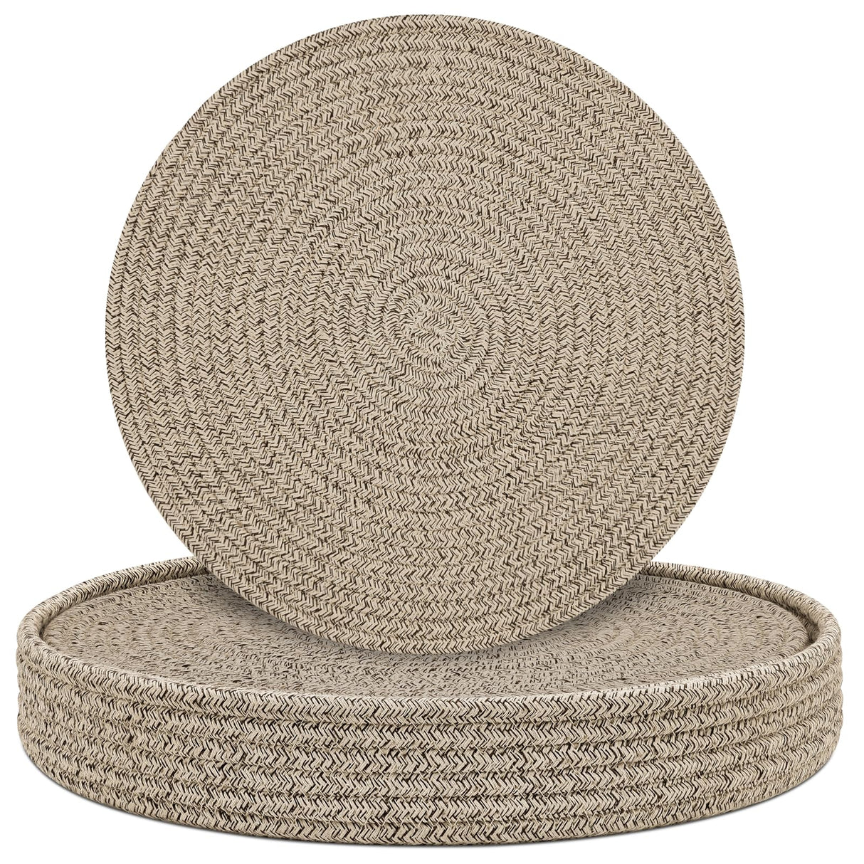 Round Placemats Set of 6 with Holder, Cotton Rope Woven Place Mats, Hot Pads for Kitchen, Heat Resistant Table Mats, 13 Inch Farmhouse Washable Braided Placemat for Kitchen Decor (Brown) Jukercici