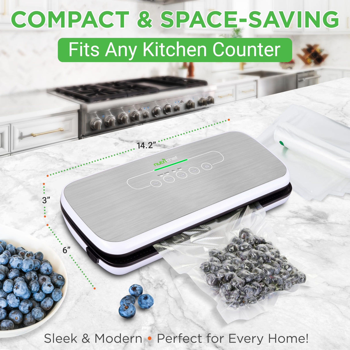 NutriChef Vacuum Sealer | Automatic Vacuum Air Sealing System For Food Preservation w/ Starter Kit | Compact Design | Lab Tested | Dry & Moist Food Modes | Led Indicator Lights NutriChef