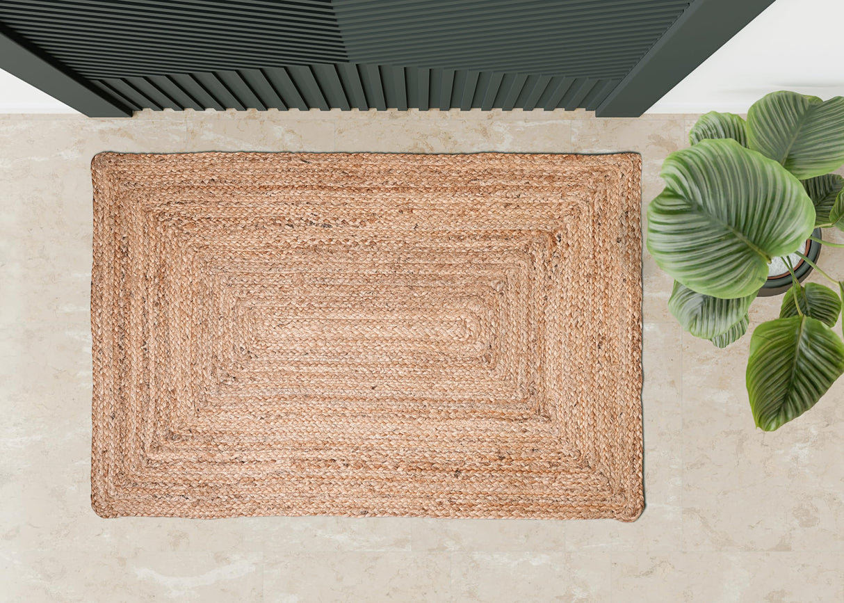 Hausattire Hand Woven Jute Braided Rug, 2'x3' – Natural, Reversible Boho Entry Area Rugs for Kitchen, Living Room I Farmhouse Indoor Outdoor Decorative Floor Rug, 24x36 Inches Hausattire