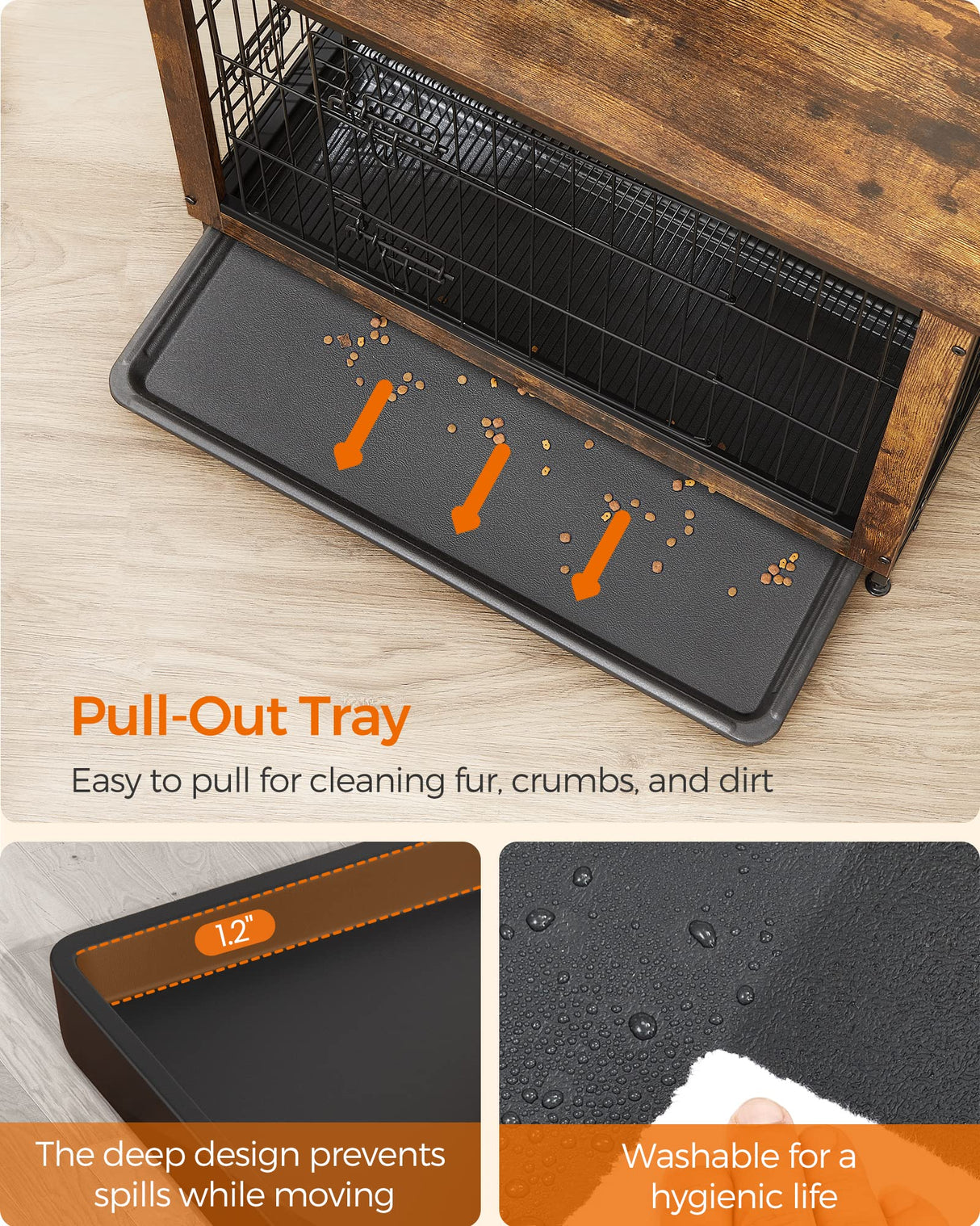 Feandrea Dog Crate Furniture, Side End Table, Modern Kennel for Dogs Indoor up to 80 lb, Heavy-Duty Dog Cage with Multi-Purpose Removable Tray, Double-Door Dog House, Rustic Brown UPFC004X01 Feandrea