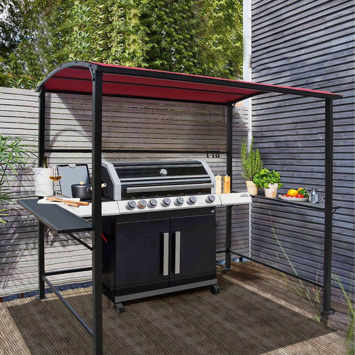 Outdoor 5 ft. x 8 ft. Steel Frame Grill Gazebo Canopy Barbecue Shelter Dark Red Overstock