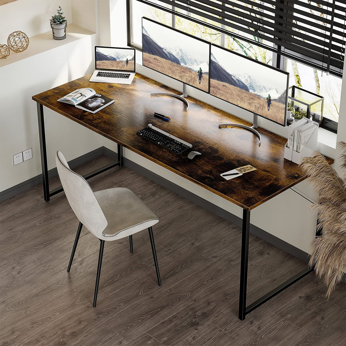 Coleshome 63 Inch Computer Desk, Modern Simple Style Desk for Home Office, Study Student Writing Desk, Vintage Coleshome