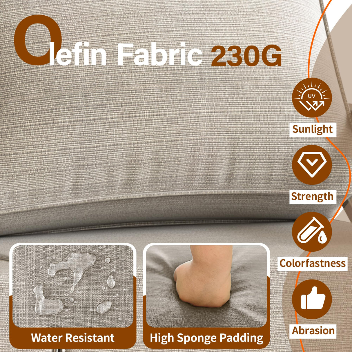 UDPATIO Aluminum Patio Furniture Set 5 Pieces Modern Outdoor Furniture Faux Wood Grain Patio Conversation Sets with Olefin Fabric Thick Cushions and Coffee Table, Include 600D Waterproof Cover UDPATIO