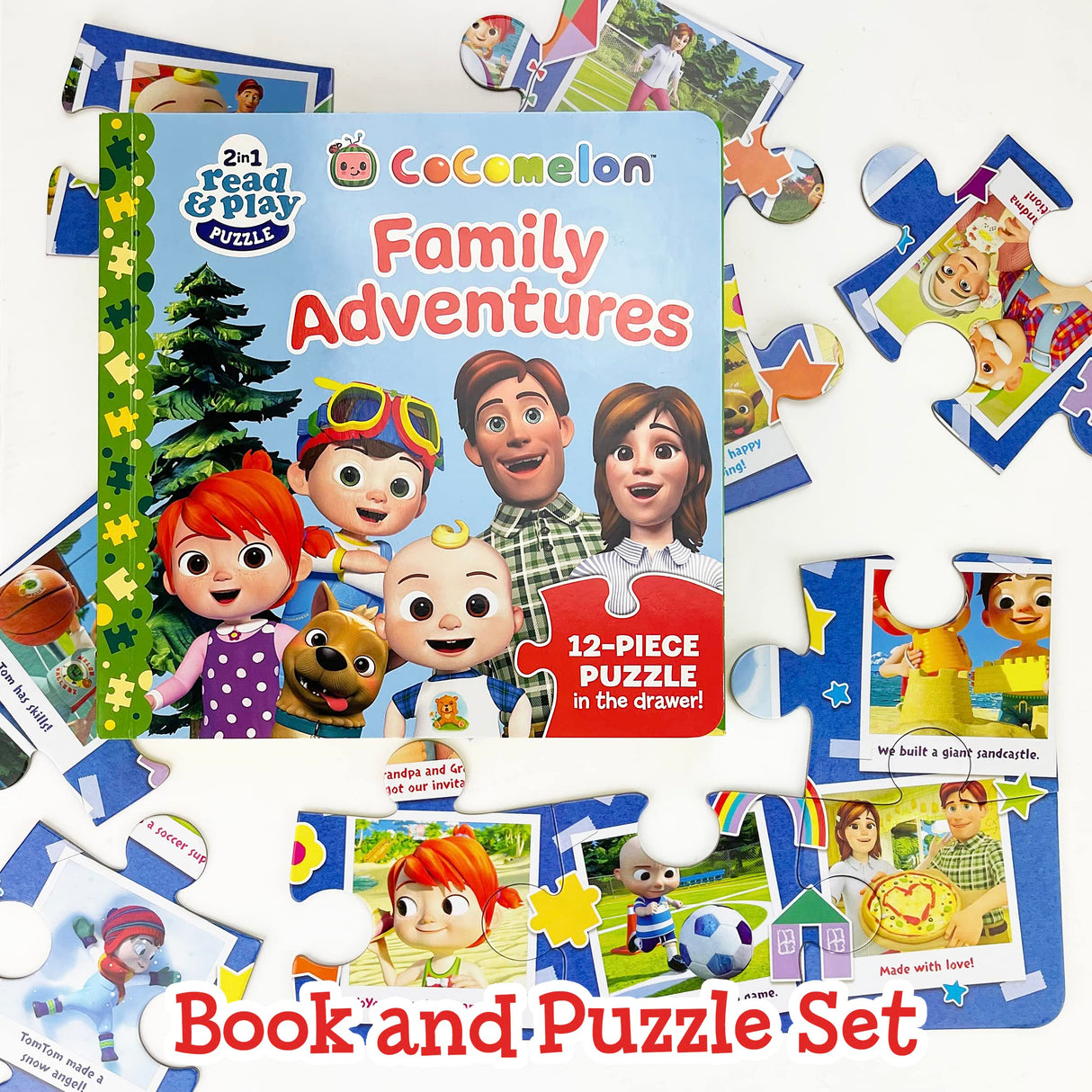 CoComelon Board Book and 12 Large Piece Jigsaw Puzzle for Preschoolers and Toddlers Ages 2+ ; JJ's Family Adventures: (Read, Play & Learn) Cottage Door Press
