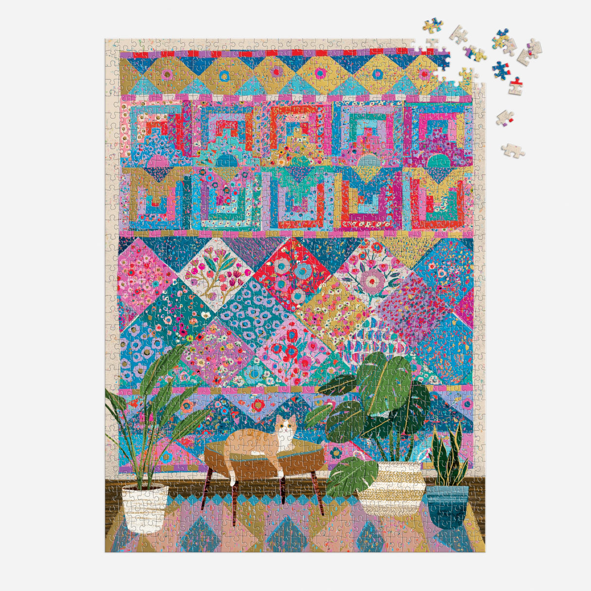 Galison Quilter's Corner – 1000 Piece Victoria Ball Jigsaw Puzzle Featuring Beautiful Artwork of Quilts and Textile Arts Galison