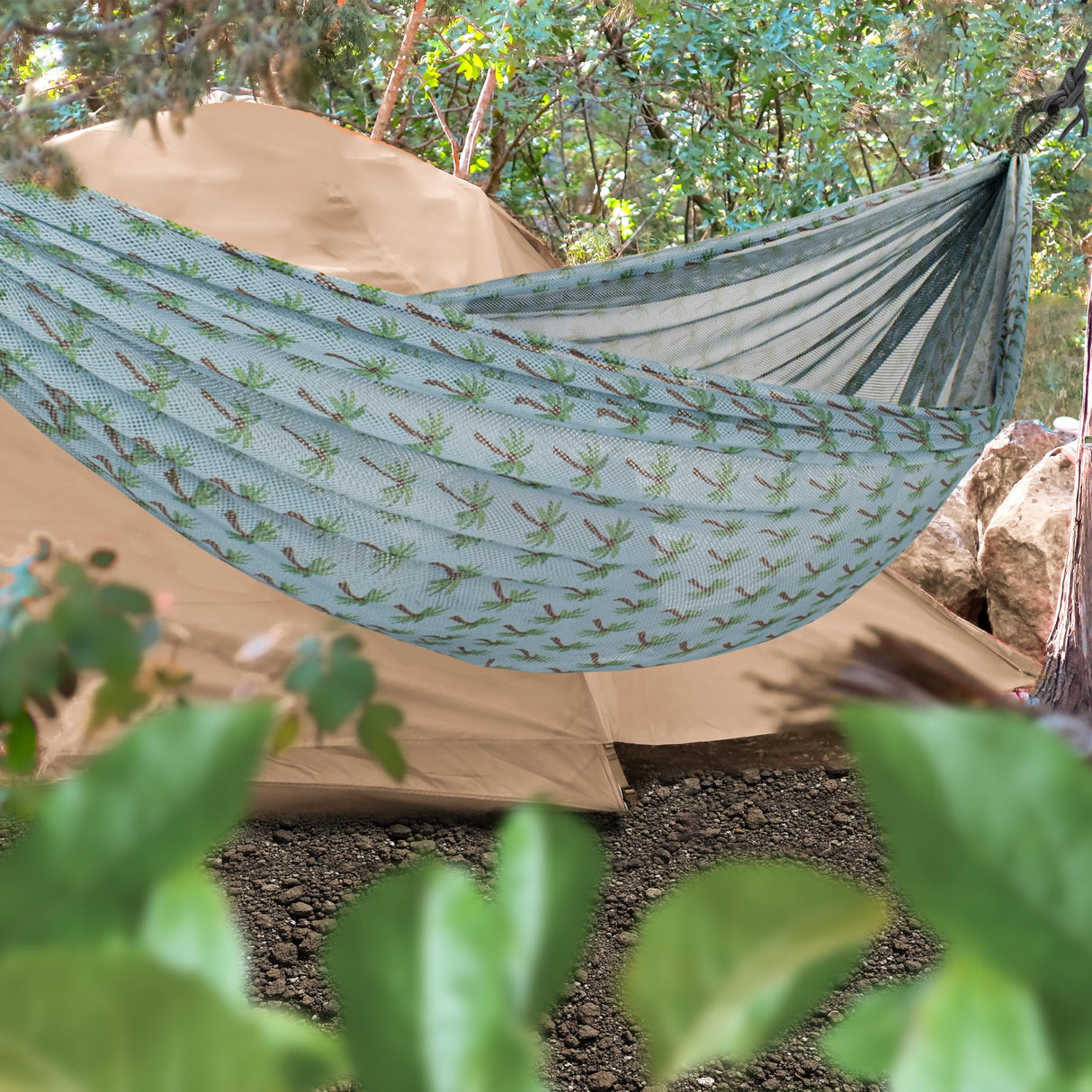 Bliss Hammocks BH-406WCA Mesh Edition Hammock, Light Blue Palm Tree Bliss Hammocks