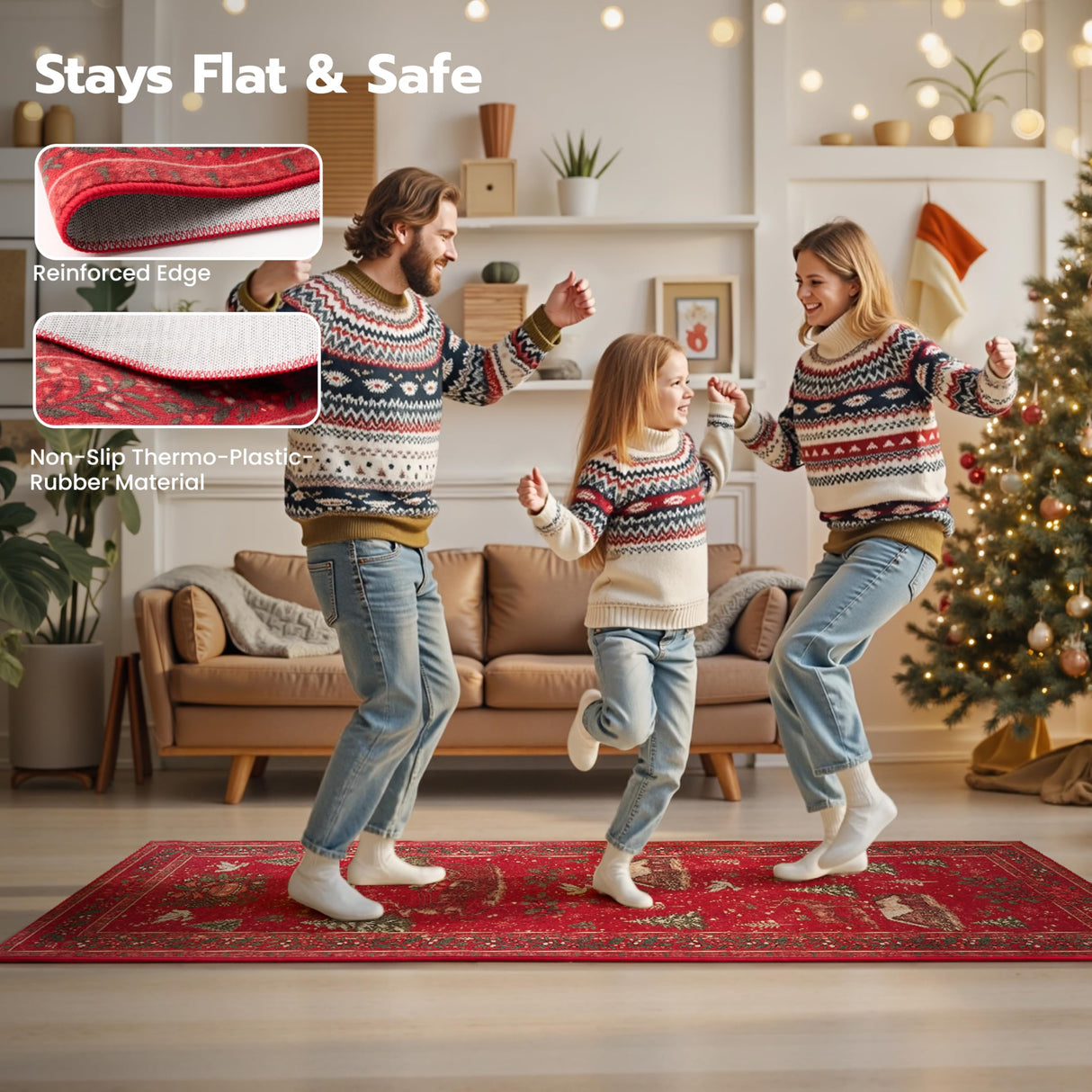 Joiedomi Christmas Hallway Runner Rug Washable 2'x8' Non Slip Kitchen Rug with Rubber Backing Soft Christmas Tree Santa Claus Floor Carpet Runners for Entryway Laundry Bedroom Bathroom Indoor (Red) Joiedomi