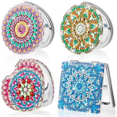 Marsui 4 Pcs Diamond Painting Compact Mirror DIY Painting Pocket Portable Folding Purse Mirror for Women Diamond Art Mom Gifts for Mother's Day Nurse Week Party Favors(Mandala)