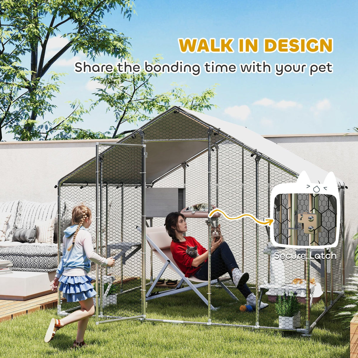 PawHut Catio Outdoor Cat Enclosure, 94.5" Extra Large Walk-in Cat House with Waterproof Cover, 2 Resting Boxes, 7 Jumping Platforms, Chicken Run Coop, Rabbit Hutch, Feral Cat Shelter for Multiple Cats PawHut