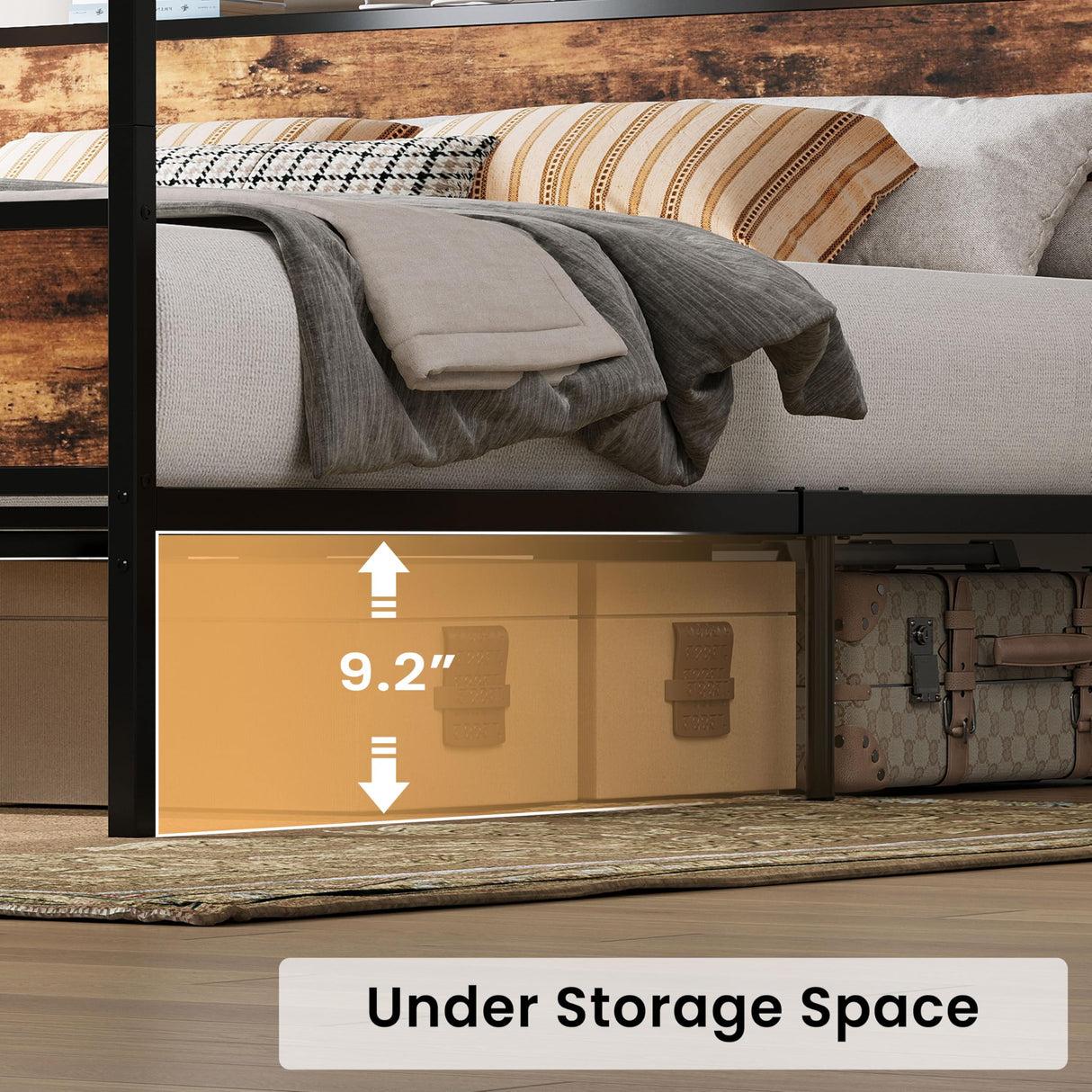 LIKIMIO Canopy Bed Frame King with Storage Headboard & Charging Station, Sturdy Metal Platform Bed with 4 Removable Posts, Dual Purpose Bed Frame, No Box Spring Needed, Noise Free LIKIMIO