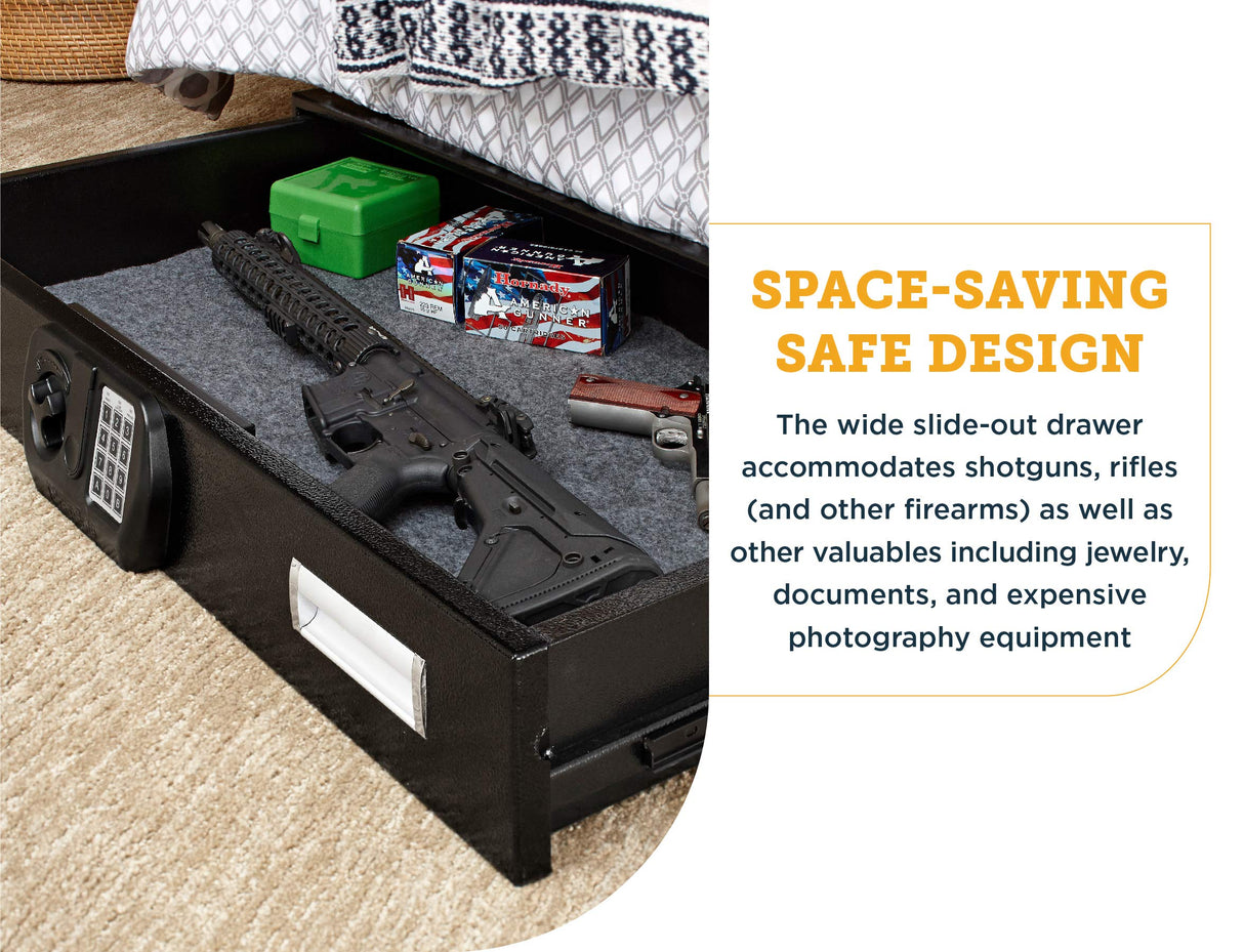 SnapSafe Under Bed Safe, Large – Under Bed Gun Safe for Firearms, Ammunition and Valuables – Fits in Trunk of Small SUVs – Easy Access, Out of Sight, Space Saving – Black, 40 x 6 x 22 Inches SnapSafe