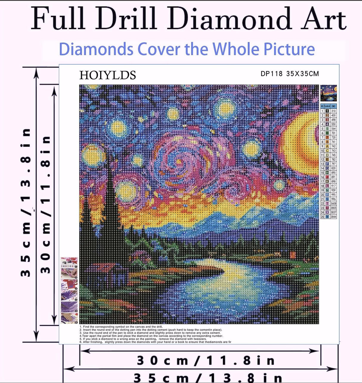 Starry Night Diamond Painting Kits for Adults - Starry Sky Diamond Art Kits for Adults Beginner, Landscape Scene DIY Full Drill Diamond Dots Paintings with Diamonds 5D Gem Art and Crafts 14x14inch HOIYLDS