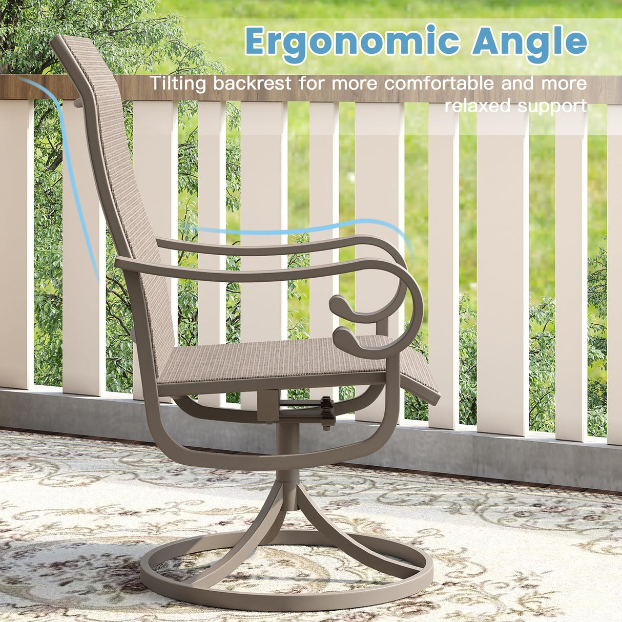 DIFY 9 Pieces Outdoor Patio Dining Set for 8, Swivel Dining Chairs with Sandshell Textilene and 60" Sandshell Round Metal Dining Table, Outdoor Table and Chairs for Lawn Garden Backyard Deck DIFY