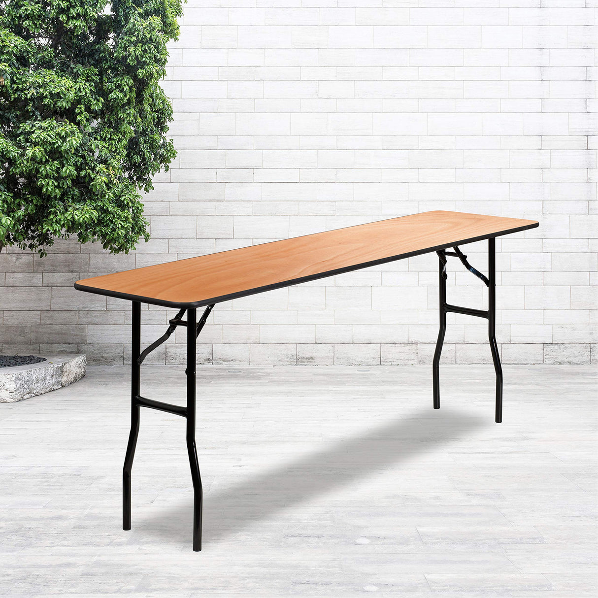 EMMA + OLIVER 6-Foot Rectangular Wood Folding Training / Seminar Table with Clear Coated Top EMMA + OLIVER