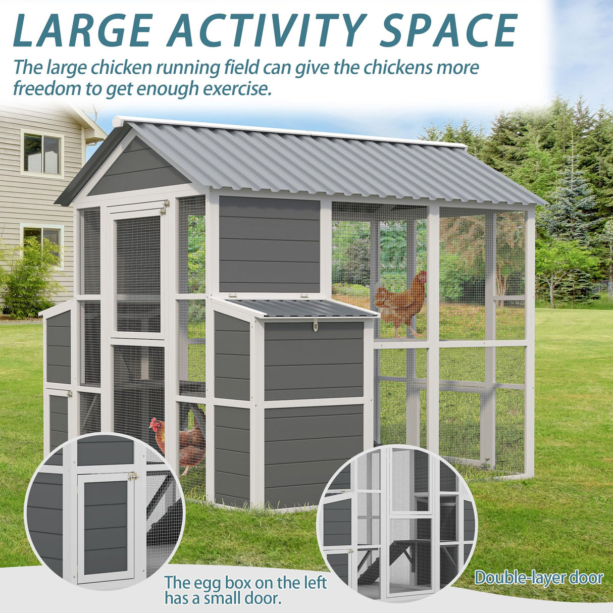 YOPTO Chicken Coop for 10 Chickens,Extra Large Wooden Chicken House Outdoor Nest Box Hen Houses with 2 Chicken Nesting Boxes,Poultry Pet Hutch w/Walk in Desgin,Ramp and Run,Waterproof Roof YOPTO