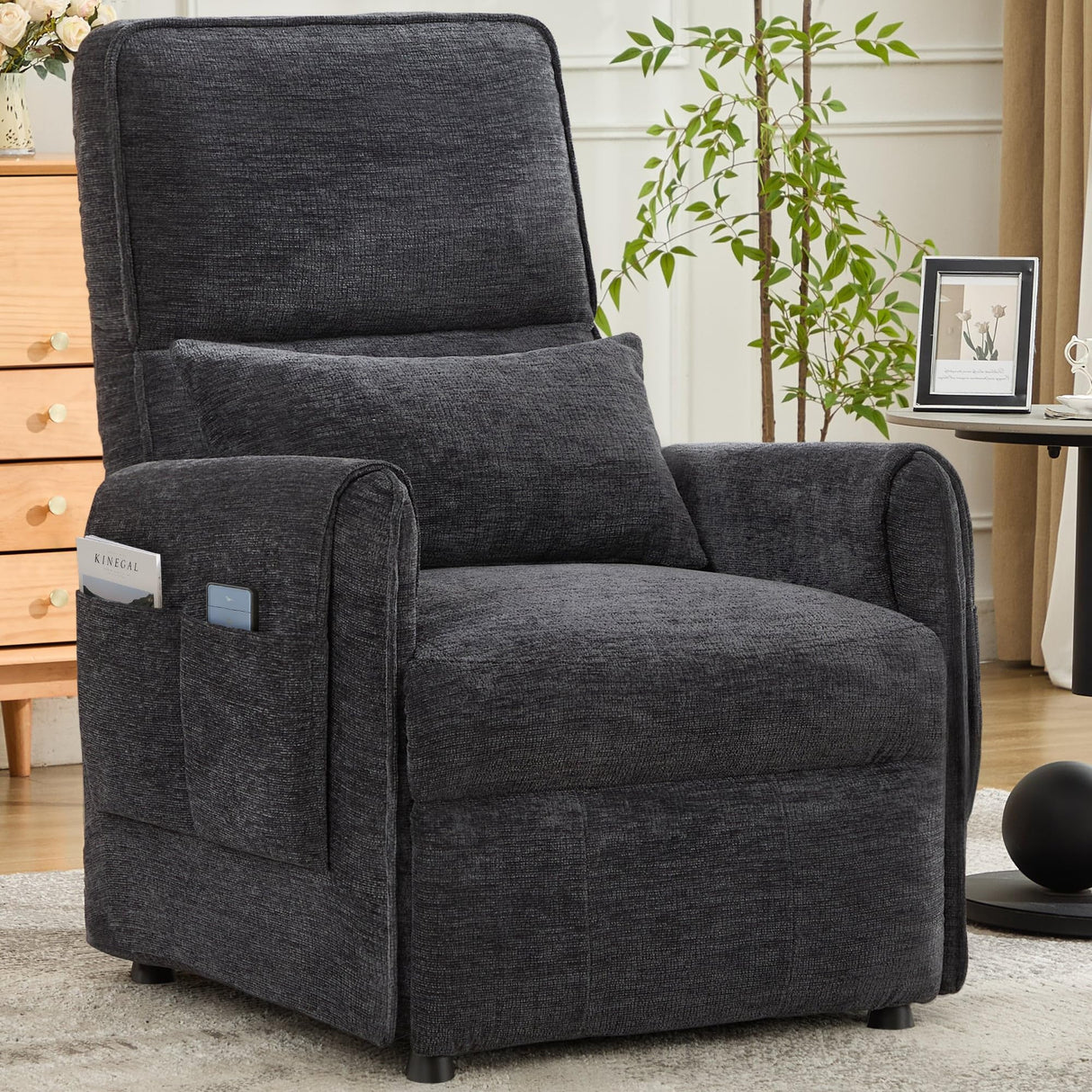 Korser Power Recliner Chair, Small Recliners for Small Spaces, Electric Recliner Chairs for Adults with Memory Function, Reclining Chair with Remote, Pillow and Side Pockets, Living Room, Chenille Korser