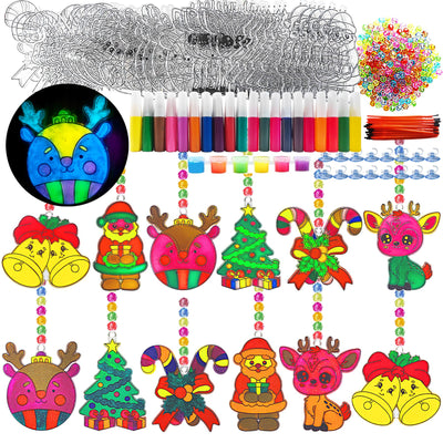 Ayhuhra 30 Sets Christmas Suncatcher Crafts DIY Glow in The Dark Window Paint Art Kit Creative Window Ornaments for Classroom Christmas Holiday Seasonal Home Activities Party Art Project