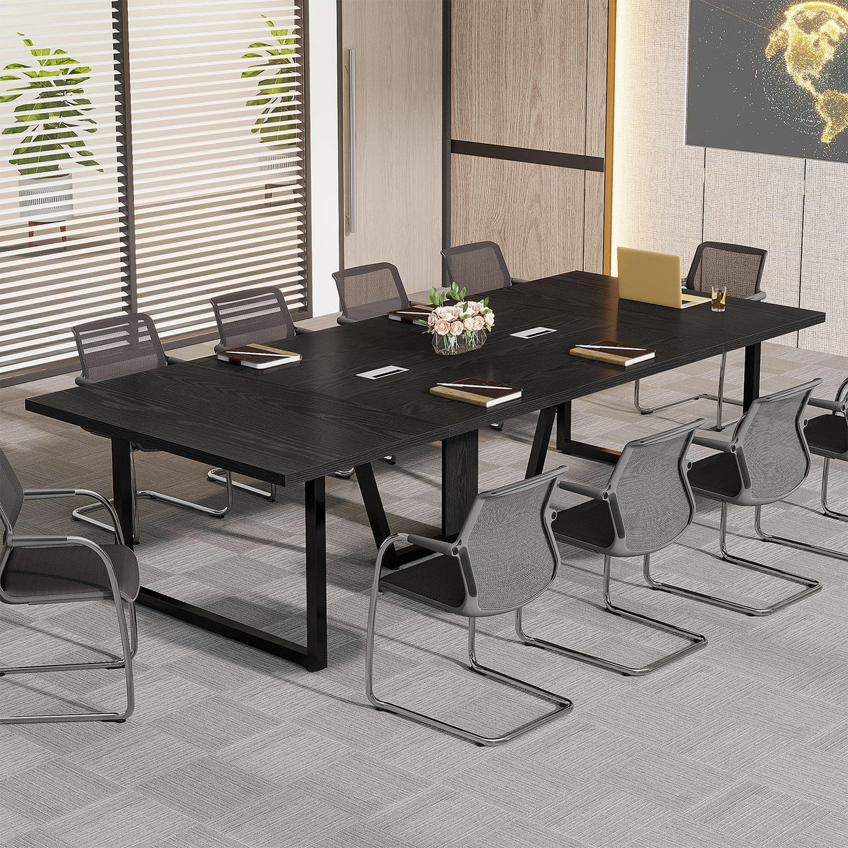 Tribesigns 8FT Conference Table, 94.49 L x 47.24 W x 29.53 H Inches Large Meeting Podcast Table for 10 People, Business Style Wooden Training Table with Strong Metal Frame for Office Conference Tribesigns