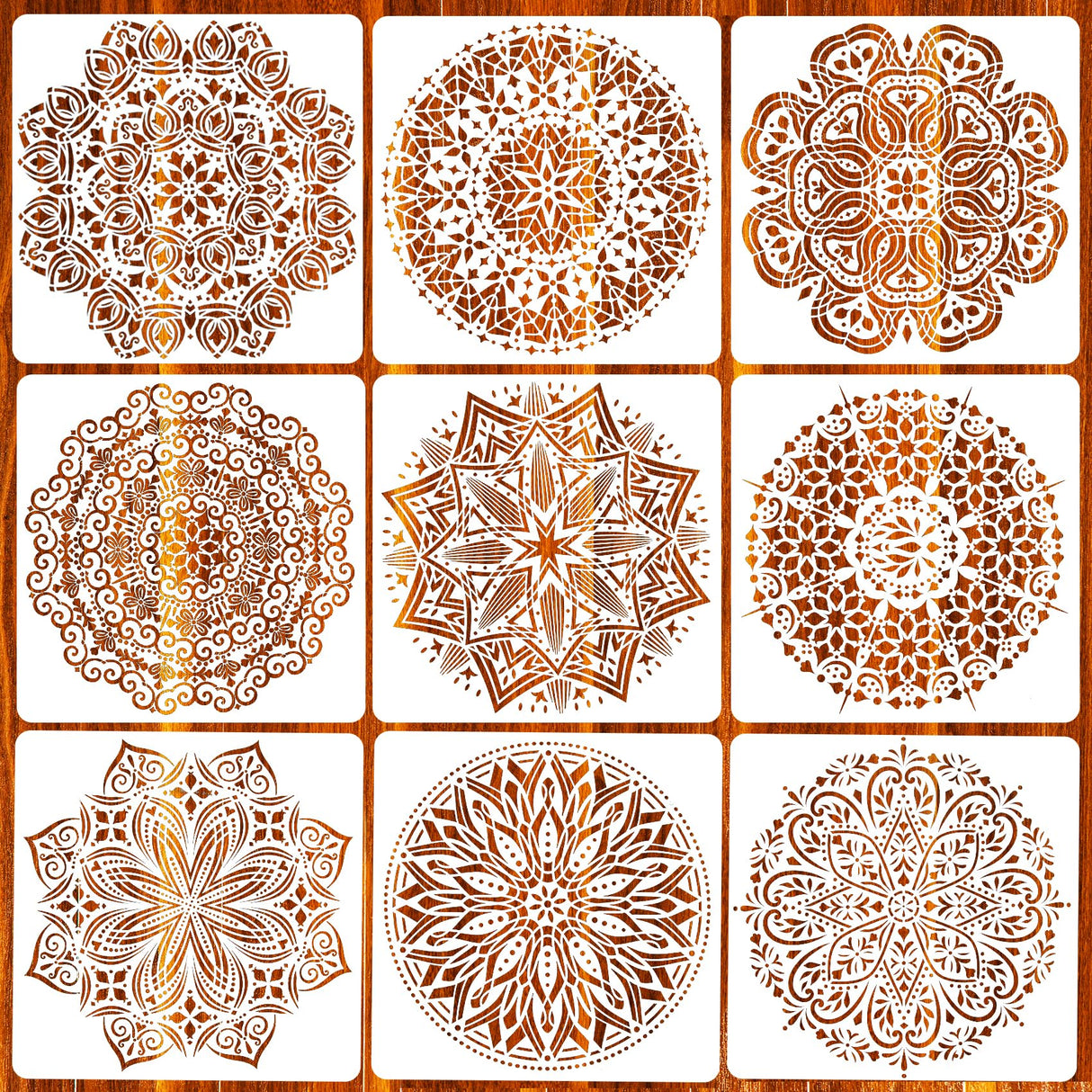 Eunvabir 9 Pack 12x12'' Mandala Stencils for Painting on Wood, Floor, Wall, Tile Fabric, Reusable Furniture Stencils Painting Template Eunvabir