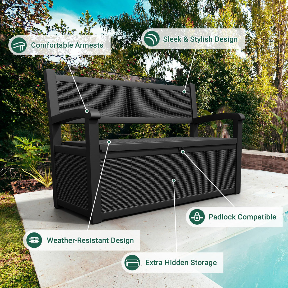 GULAIMOAO 80 Gallon Outdoor Storage Box, Deck Box with Waterproof and UV Resistant, Resin Patio Furniture with Lockable for Garden Tools and Pool Supplies, Black GULAIMOAO