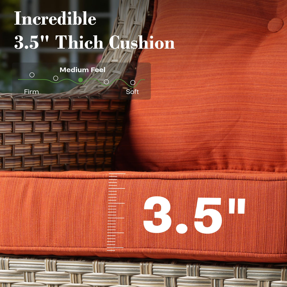 ovios Outdoor 5 Piece Patio Furniture with Fire Pit Table,Wicker Coversation Set with Swivel Rocking Chair,Comfy Sectional Deep Sofa for Outside Porch Balcony Backyard Pool,Orange ovios