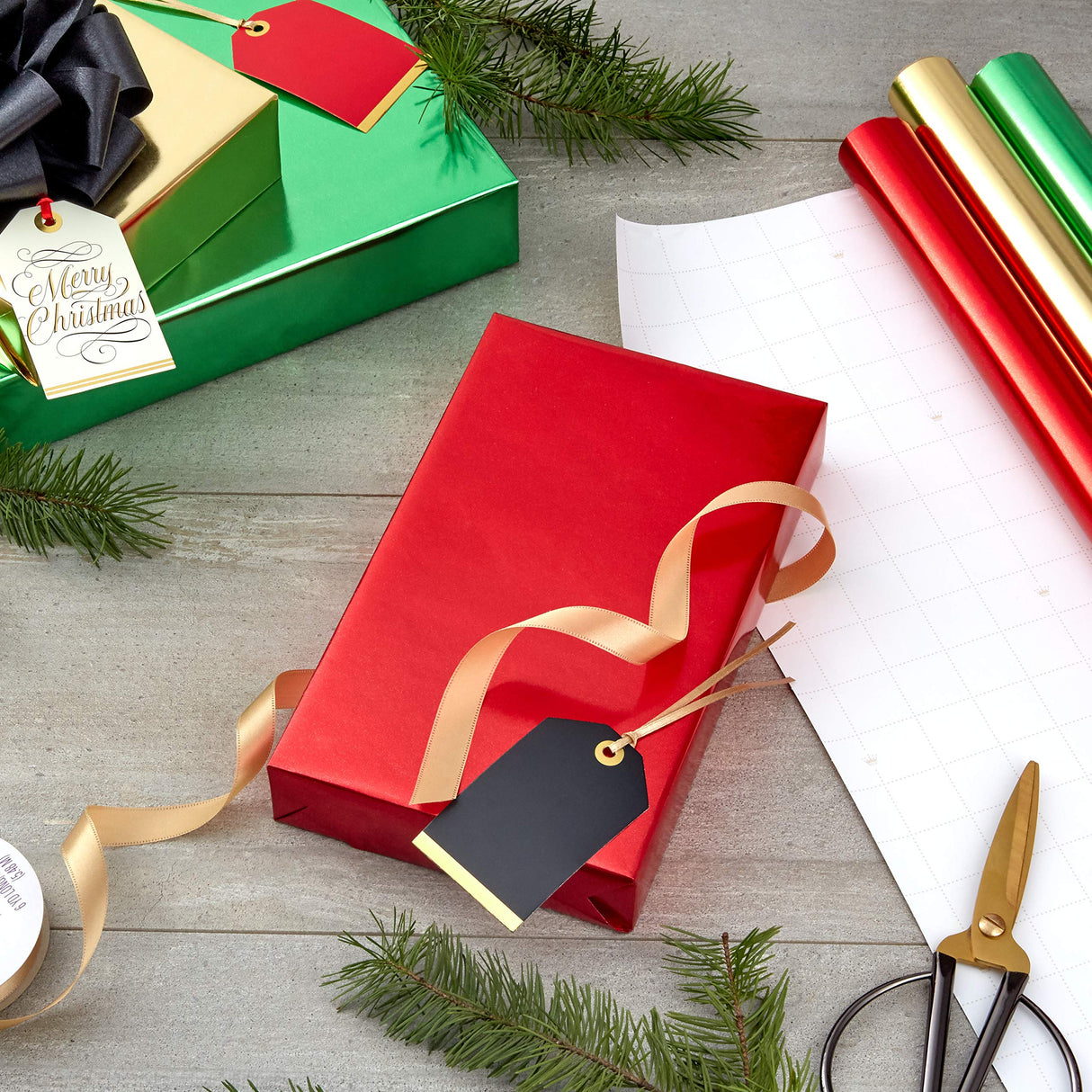 Hallmark Christmas Wrapping Paper Rolls - Solid Red, Green, Gold Metallic Foil Gift Wrap Paper (Set of 3 Rolls: 60 sq. ft. ttl.) for Holiday Parties, Hanukkah, Winter Weddings Hallmark