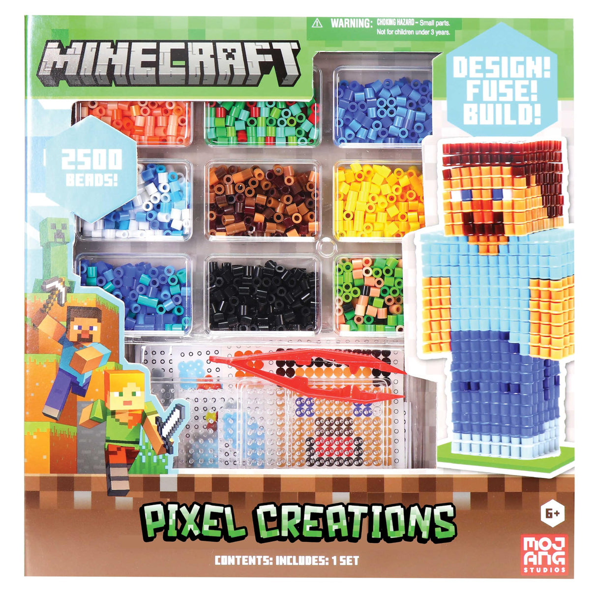 Minecraft Pixel Creations Bead Kit 2500 Beads with Pegboards & Templates Build Characters & Tools from, Encourages Hands-on STEM-Based Play Craft Set for Kids Ages 6+ Tara Toys