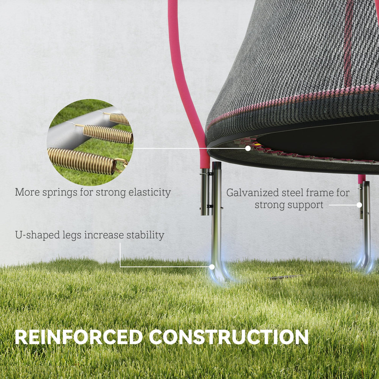 Soozier 10ft Trampoline Outdoor, Recreational Trampoline with Net Enclosure, Curved Poles and Safety Spring Cover for Kid Adults, ASTM Approved, Pink Soozier