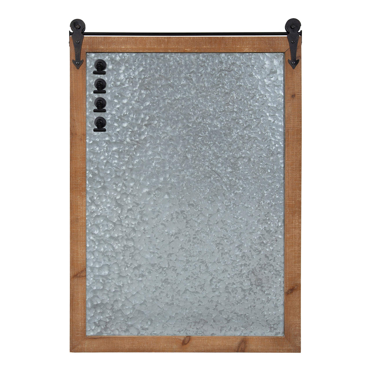 Kate and Laurel Cates Modern Farmhouse Barn Door Wood Framed Galvanized Metal Magnetic Memo Board, Rustic Brown Kate and Laurel
