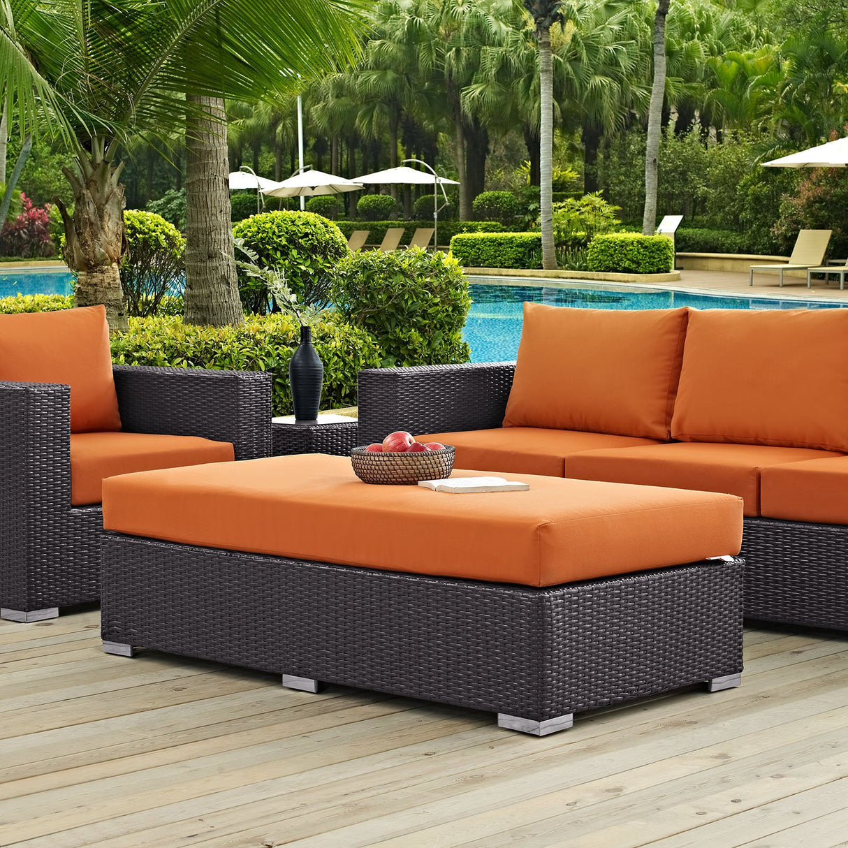 Modway Convene Wicker Rattan Outdoor Patio Rectangle Ottoman in Espresso Mocha Modway